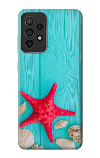 W3428 Aqua Wood Starfish Shell Hard Case and Leather Flip Case For Samsung Galaxy A52s 5G