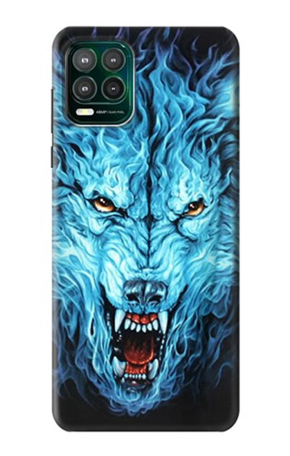 W0752 Blue Fire Grim Wolf Hard Case and Leather Flip Case For Motorola Moto G Stylus 5G