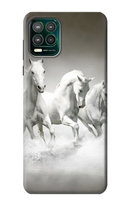 W0933 White Horses Hard Case and Leather Flip Case For Motorola Moto G Stylus 5G