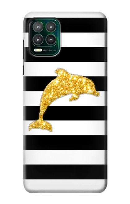 W2882 Black and White Striped Gold Dolphin Hard Case and Leather Flip Case For Motorola Moto G Stylus 5G