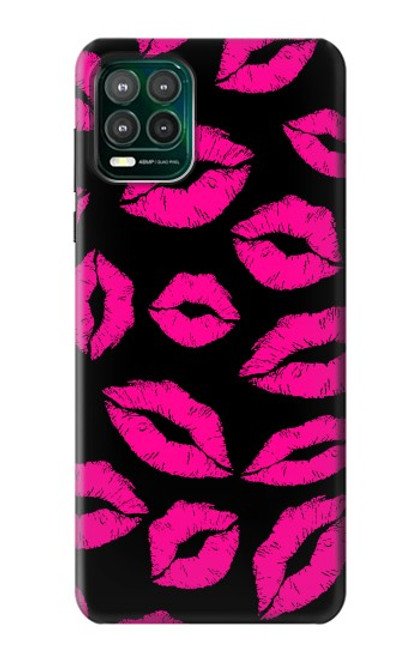 W2933 Pink Lips Kisses on Black Hard Case and Leather Flip Case For Motorola Moto G Stylus 5G