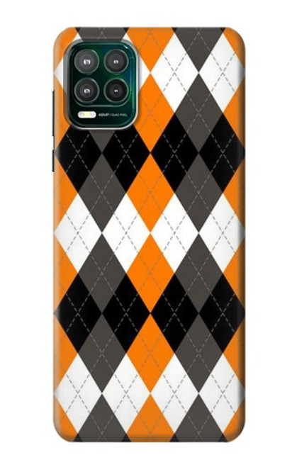 W3421 Black Orange White Argyle Plaid Hard Case and Leather Flip Case For Motorola Moto G Stylus 5G