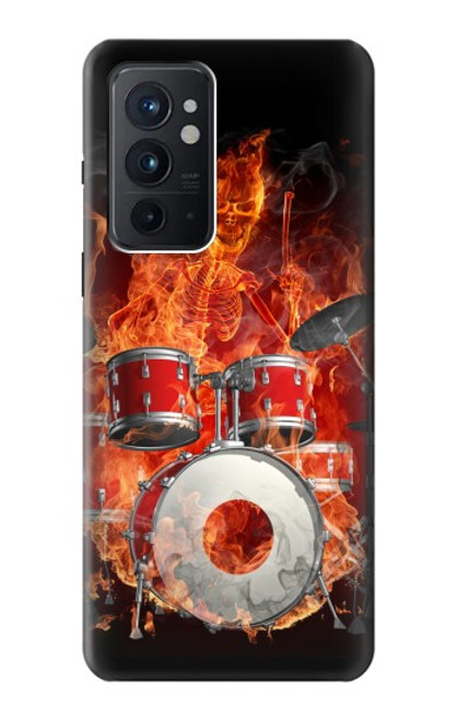 W1431 Skull Drum Fire Rock Hard Case and Leather Flip Case For OnePlus 9RT 5G