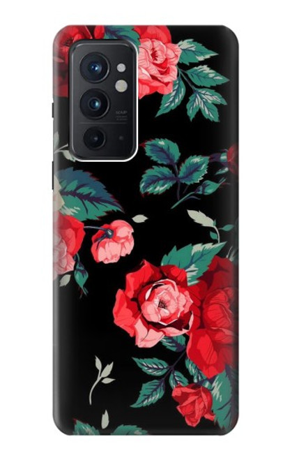 W3112 Rose Floral Pattern Black Hard Case and Leather Flip Case For OnePlus 9RT 5G