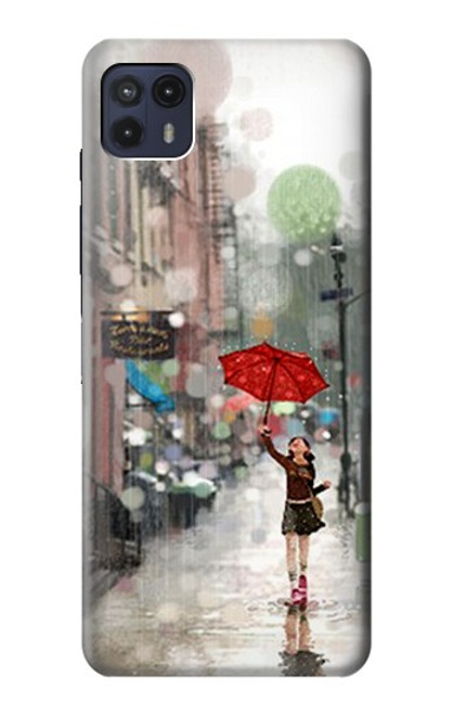W0108 Girl in The Rain Hard Case and Leather Flip Case For Motorola Moto G50 5G [for G50 5G only. NOT for G50]