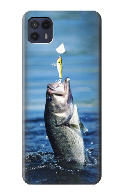 W1594 Bass Fishing Hard Case and Leather Flip Case For Motorola Moto G50 5G [for G50 5G only. NOT for G50]