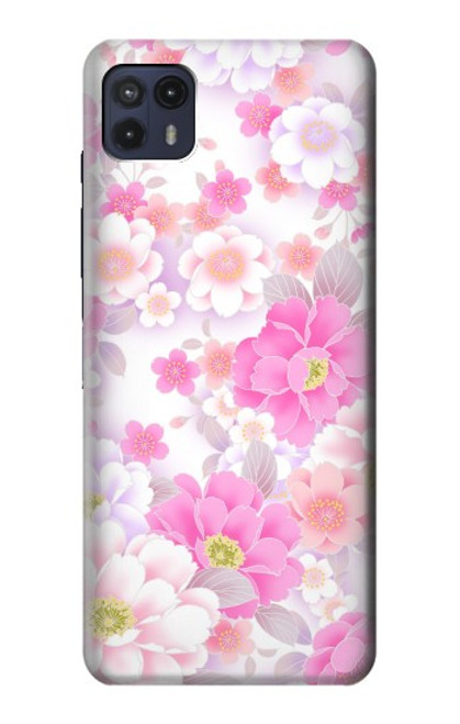 W3036 Pink Sweet Flower Flora Hard Case and Leather Flip Case For Motorola Moto G50 5G [for G50 5G only. NOT for G50]