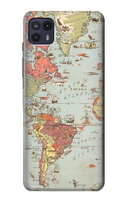 W3418 Vintage World Map Hard Case and Leather Flip Case For Motorola Moto G50 5G [for G50 5G only. NOT for G50]