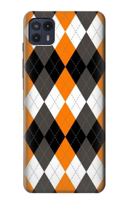 W3421 Black Orange White Argyle Plaid Hard Case and Leather Flip Case For Motorola Moto G50 5G [for G50 5G only. NOT for G50]