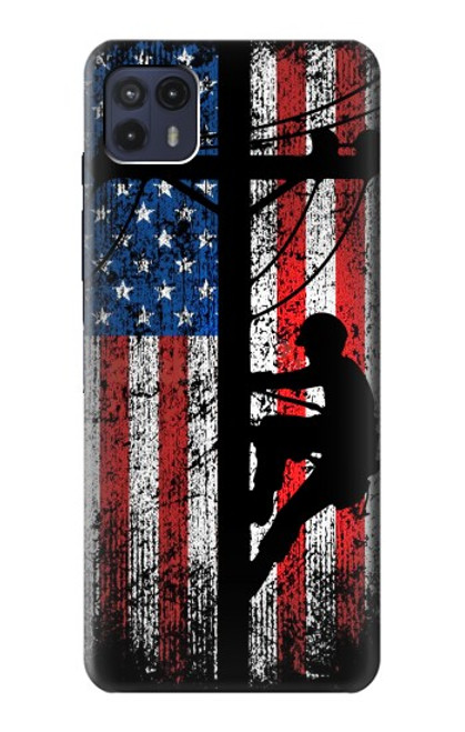 W3803 Electrician Lineman American Flag Hard Case and Leather Flip Case For Motorola Moto G50 5G [for G50 5G only. NOT for G50]