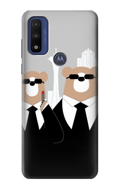 W3557 Bear in Black Suit Hard Case and Leather Flip Case For Motorola G Pure