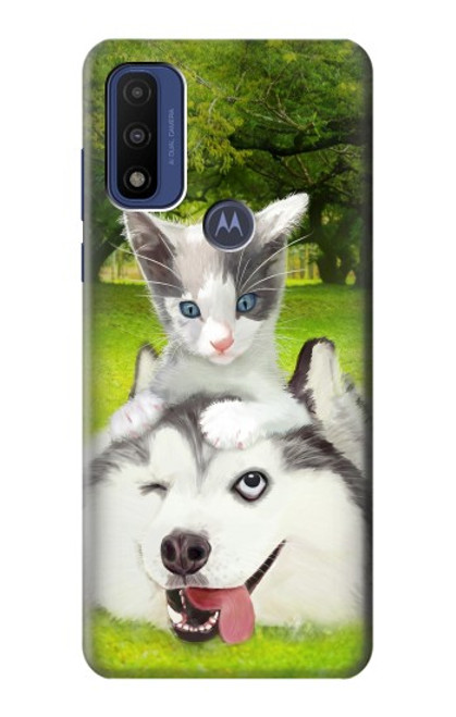 W3795 Grumpy Kitten Cat Playful Siberian Husky Dog Paint Hard Case and Leather Flip Case For Motorola G Pure