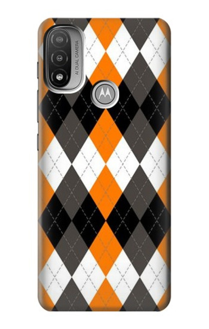 W3421 Black Orange White Argyle Plaid Hard Case and Leather Flip Case For Motorola Moto E20,E30,E40