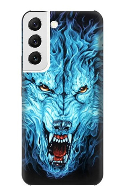 W0752 Blue Fire Grim Wolf Hard Case and Leather Flip Case For Samsung Galaxy S22