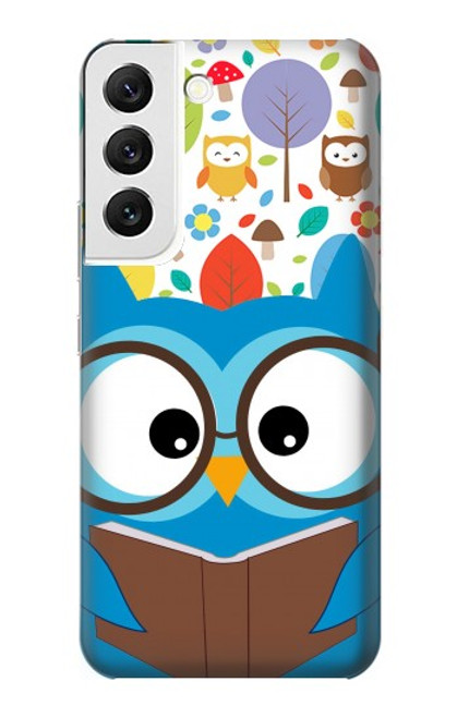 W2521 Cute Nerd Owl Cartoon Hard Case and Leather Flip Case For Samsung Galaxy S22