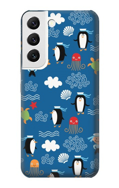 W2572 Marine Penguin Pattern Hard Case and Leather Flip Case For Samsung Galaxy S22