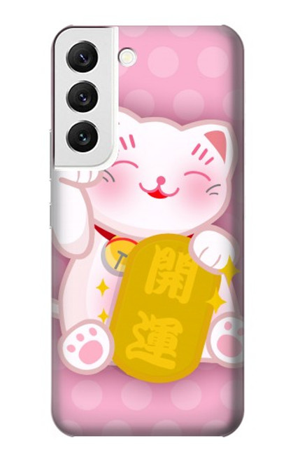 W3025 Pink Maneki Neko Lucky Cat Hard Case and Leather Flip Case For Samsung Galaxy S22