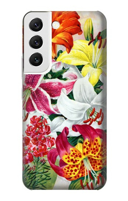 W3205 Retro Art Flowers Hard Case and Leather Flip Case For Samsung Galaxy S22