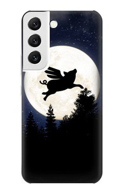 W3289 Flying Pig Full Moon Night Hard Case and Leather Flip Case For Samsung Galaxy S22