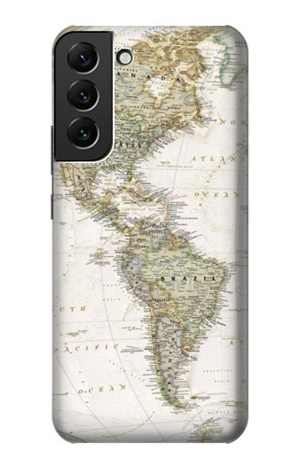 W0604 World Map Hard Case and Leather Flip Case For Samsung Galaxy S22 Plus