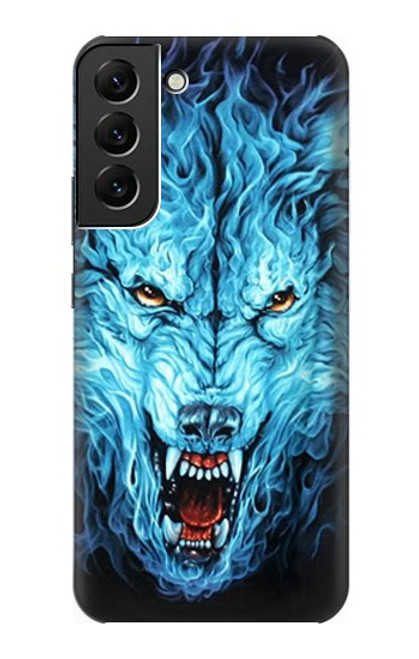 W0752 Blue Fire Grim Wolf Hard Case and Leather Flip Case For Samsung Galaxy S22 Plus