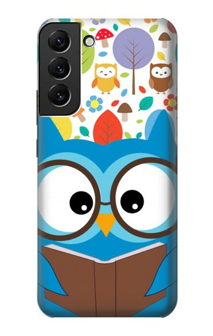 W2521 Cute Nerd Owl Cartoon Hard Case and Leather Flip Case For Samsung Galaxy S22 Plus