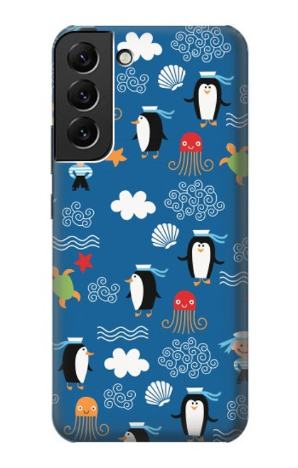 W2572 Marine Penguin Pattern Hard Case and Leather Flip Case For Samsung Galaxy S22 Plus