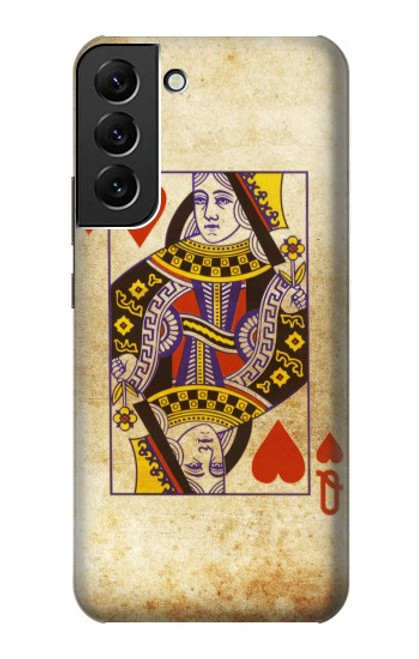 W2833 Poker Card Queen Hearts Hard Case and Leather Flip Case For Samsung Galaxy S22 Plus