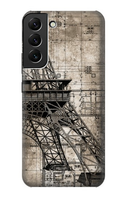 W3416 Eiffel Tower Blueprint Hard Case and Leather Flip Case For Samsung Galaxy S22 Plus