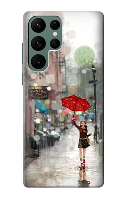 W0108 Girl in The Rain Hard Case and Leather Flip Case For Samsung Galaxy S22 Ultra