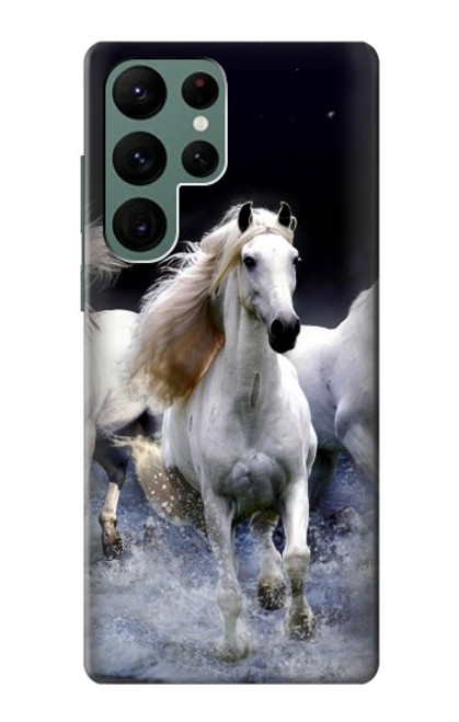 W0246 White Horse Hard Case and Leather Flip Case For Samsung Galaxy S22 Ultra