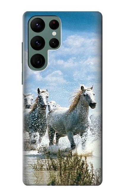 W0250 White Horse Hard Case and Leather Flip Case For Samsung Galaxy S22 Ultra