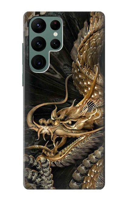 W0426 Gold Dragon Hard Case and Leather Flip Case For Samsung Galaxy S22 Ultra