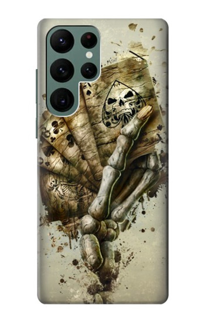 W0550 Skull Card Poker Hard Case and Leather Flip Case For Samsung Galaxy S22 Ultra