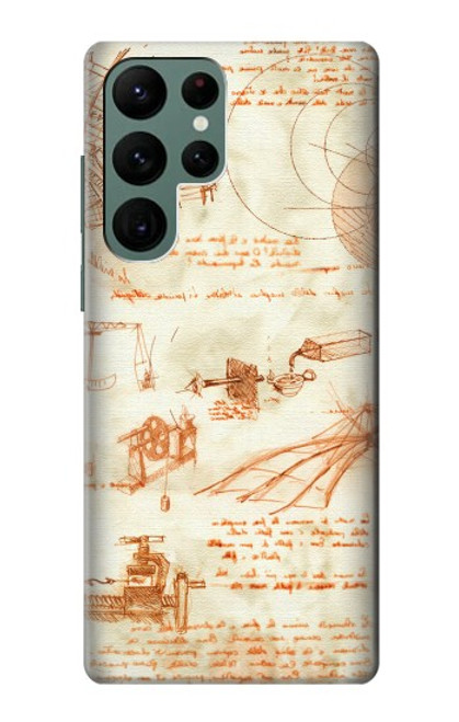 W0566 Technical Drawing Da Vinci Hard Case and Leather Flip Case For Samsung Galaxy S22 Ultra