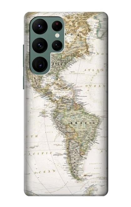 W0604 World Map Hard Case and Leather Flip Case For Samsung Galaxy S22 Ultra