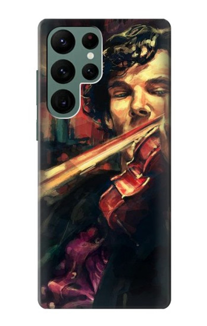 W0723 Violin Art Paint Hard Case and Leather Flip Case For Samsung Galaxy S22 Ultra