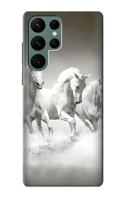 W0933 White Horses Hard Case and Leather Flip Case For Samsung Galaxy S22 Ultra