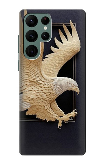 W1383 Paper Sculpture Eagle Hard Case and Leather Flip Case For Samsung Galaxy S22 Ultra