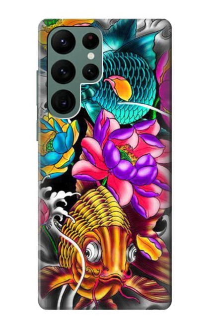 W1630 Fish Japanese Oriental Tattoo Hard Case and Leather Flip Case For Samsung Galaxy S22 Ultra