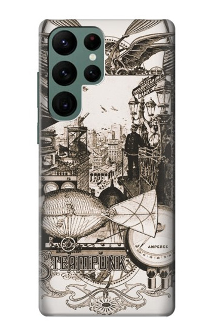 W1681 Steampunk Drawing Hard Case and Leather Flip Case For Samsung Galaxy S22 Ultra