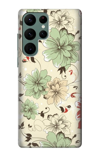 W2179 Flower Floral Vintage Art Pattern Hard Case and Leather Flip Case For Samsung Galaxy S22 Ultra