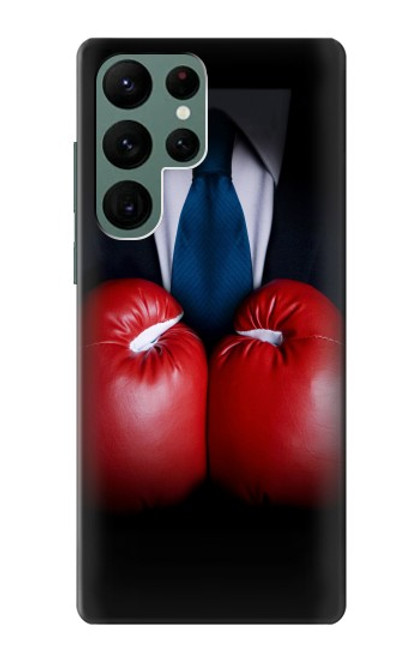 W2261 Businessman Black Suit With Boxing Gloves Hard Case and Leather Flip Case For Samsung Galaxy S22 Ultra