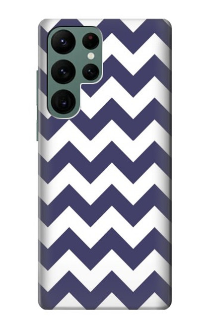 W2345 Navy Blue Shavron Zig Zag Pattern Hard Case and Leather Flip Case For Samsung Galaxy S22 Ultra