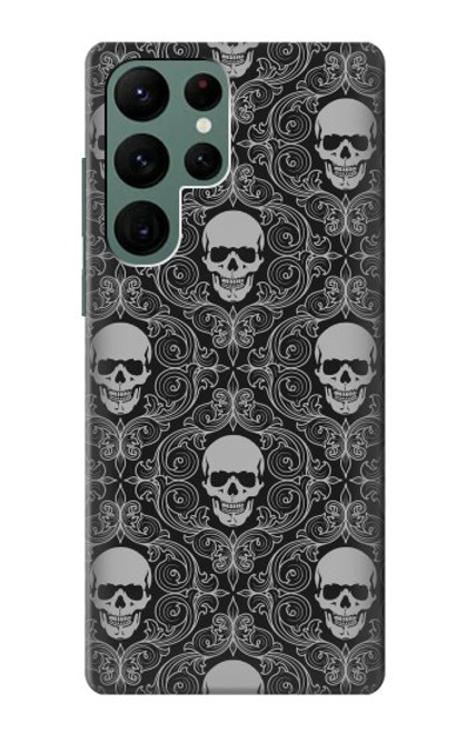 W2371 Skull Vintage Monochrome Pattern Hard Case and Leather Flip Case For Samsung Galaxy S22 Ultra