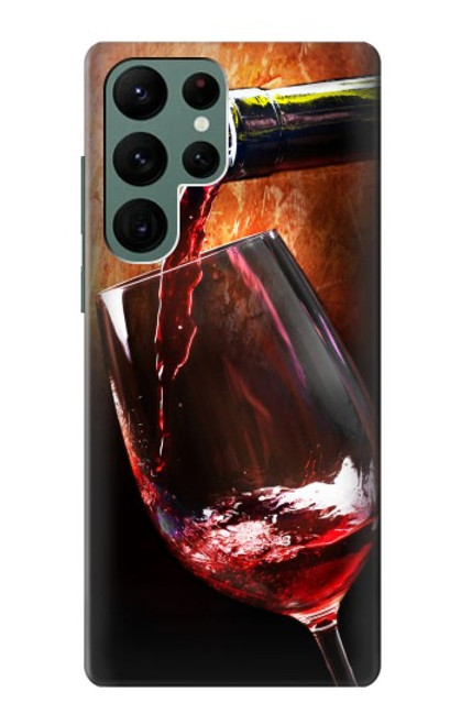 W2396 Red Wine Bottle And Glass Hard Case and Leather Flip Case For Samsung Galaxy S22 Ultra