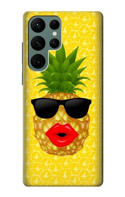 W2443 Funny Pineapple Sunglasses Kiss Hard Case and Leather Flip Case For Samsung Galaxy S22 Ultra