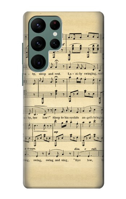 W2504 Vintage Music Sheet Hard Case and Leather Flip Case For Samsung Galaxy S22 Ultra