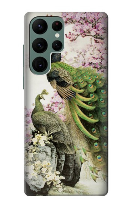 W2773 Peacock Chinese Brush Painting Hard Case and Leather Flip Case For Samsung Galaxy S22 Ultra