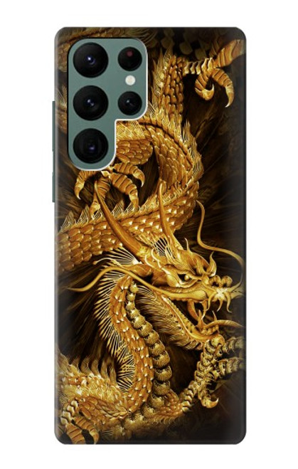 W2804 Chinese Gold Dragon Printed Hard Case and Leather Flip Case For Samsung Galaxy S22 Ultra